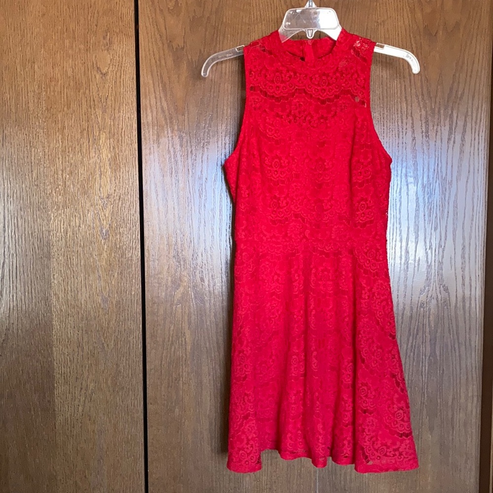 Francesca’s Red Sleeveless Lace Dress Size S